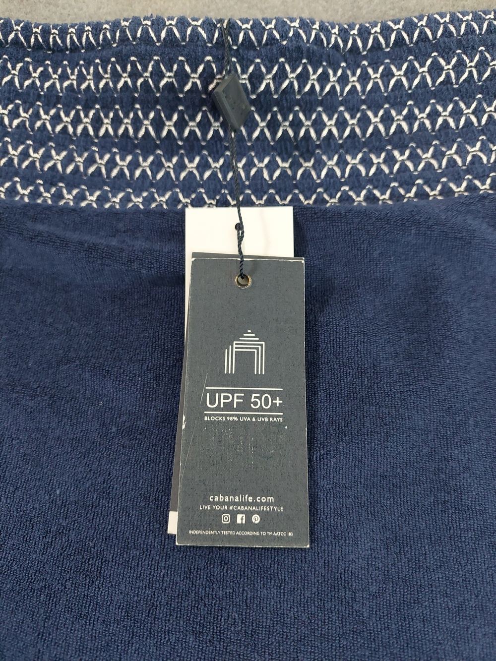 NWT Cabana Life Navy Blue Smocked Off The Shoulder Terry Tunic Dress Medium UPF - Picture 6 of 13